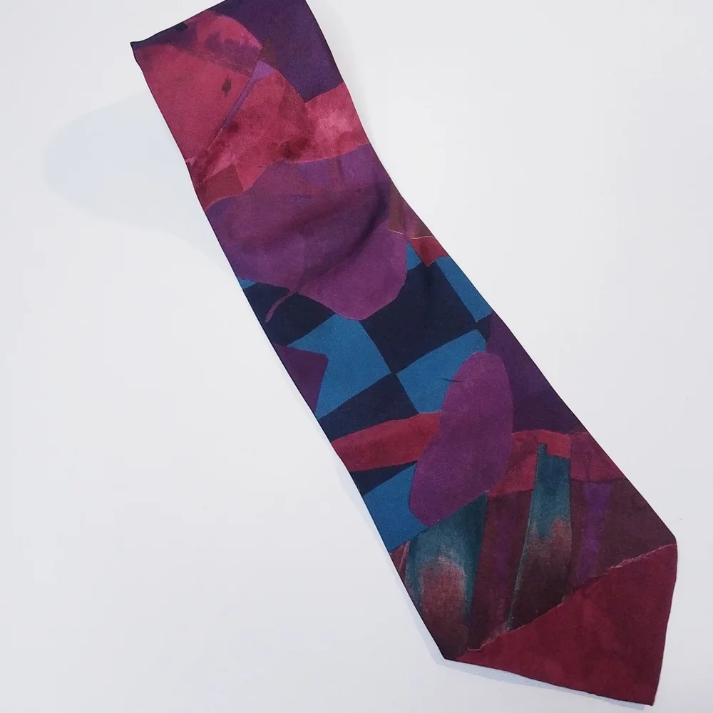 Italian Men's Tie Silk Abstract Shapes Purple Blue Styled Made in USA